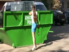 An amateur Russian lady with a busty and hawt body urinating in her trousers